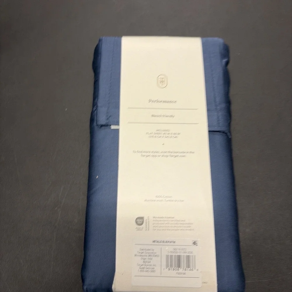 Full 400 Thread Count Performance Flat Sheet Metallic Blue Threshold Cotton 0647
